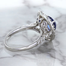Load image into Gallery viewer, 2.07ct Heart Shape Blue Sapphire Ring with Sapphire and Diamond Halo in 18K White Gold