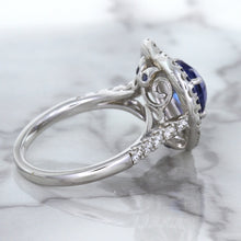 Load image into Gallery viewer, 2.07ct Heart Shape Blue Sapphire Ring with Sapphire and Diamond Halo in 18K White Gold
