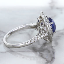Load image into Gallery viewer, 2.07ct Heart Shape Blue Sapphire Ring with Sapphire and Diamond Halo in 18K White Gold