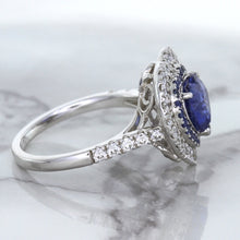 Load image into Gallery viewer, 2.07ct Heart Shape Blue Sapphire Ring with Sapphire and Diamond Halo in 18K White Gold