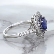 Load image into Gallery viewer, 2.07ct Heart Shape Blue Sapphire Ring with Sapphire and Diamond Halo in 18K White Gold