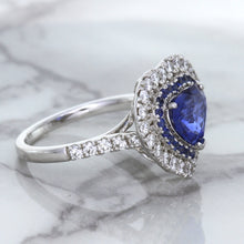 Load image into Gallery viewer, 2.07ct Heart Shape Blue Sapphire Ring with Sapphire and Diamond Halo in 18K White Gold