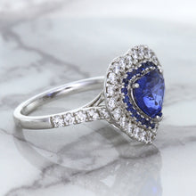 Load image into Gallery viewer, 2.07ct Heart Shape Blue Sapphire Ring with Sapphire and Diamond Halo in 18K White Gold