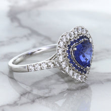 Load image into Gallery viewer, 2.07ct Heart Shape Blue Sapphire Ring with Sapphire and Diamond Halo in 18K White Gold