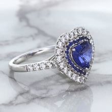 Load image into Gallery viewer, 2.07ct Heart Shape Blue Sapphire Ring with Sapphire and Diamond Halo in 18K White Gold