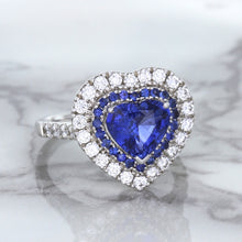 Load image into Gallery viewer, 2.07ct Heart Shape Blue Sapphire Ring with Sapphire and Diamond Halo in 18K White Gold