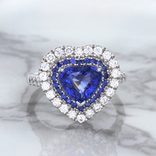 Load image into Gallery viewer, 2.07ct Heart Shape Blue Sapphire Ring with Sapphire and Diamond Halo in 18K White Gold