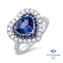 Load image into Gallery viewer, 2.39ct Heart Shape Blue Sapphire Ring with Sapphire and Diamond Halo in 18K White Gold