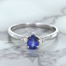 Load image into Gallery viewer, 0.59ct Pear Blue Sapphire Ring with diamond accents in 14K White Gold