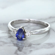 Load image into Gallery viewer, 0.59ct Pear Blue Sapphire Ring with diamond accents in 14K White Gold