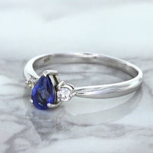 Load image into Gallery viewer, 0.59ct Pear Blue Sapphire Ring with diamond accents in 14K White Gold