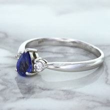 Load image into Gallery viewer, 0.59ct Pear Blue Sapphire Ring with diamond accents in 14K White Gold