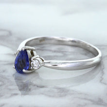 Load image into Gallery viewer, 0.59ct Pear Blue Sapphire Ring with diamond accents in 14K White Gold