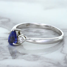 Load image into Gallery viewer, 0.59ct Pear Blue Sapphire Ring with diamond accents in 14K White Gold