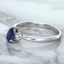 Load image into Gallery viewer, 0.59ct Pear Blue Sapphire Ring with diamond accents in 14K White Gold