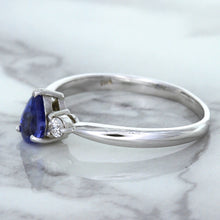 Load image into Gallery viewer, 0.59ct Pear Blue Sapphire Ring with diamond accents in 14K White Gold