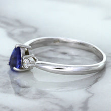 Load image into Gallery viewer, 0.59ct Pear Blue Sapphire Ring with diamond accents in 14K White Gold