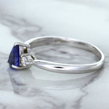 Load image into Gallery viewer, 0.59ct Pear Blue Sapphire Ring with diamond accents in 14K White Gold