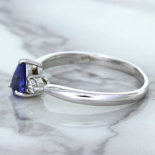 Load image into Gallery viewer, 0.59ct Pear Blue Sapphire Ring with diamond accents in 14K White Gold