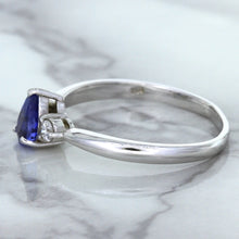 Load image into Gallery viewer, 0.59ct Pear Blue Sapphire Ring with diamond accents in 14K White Gold