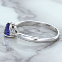 Load image into Gallery viewer, 0.59ct Pear Blue Sapphire Ring with diamond accents in 14K White Gold