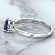 Load image into Gallery viewer, 0.59ct Pear Blue Sapphire Ring with diamond accents in 14K White Gold