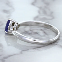 Load image into Gallery viewer, 0.59ct Pear Blue Sapphire Ring with diamond accents in 14K White Gold