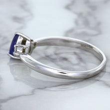 Load image into Gallery viewer, 0.59ct Pear Blue Sapphire Ring with diamond accents in 14K White Gold
