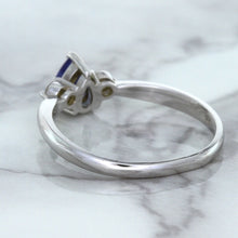 Load image into Gallery viewer, 0.59ct Pear Blue Sapphire Ring with diamond accents in 14K White Gold