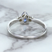 Load image into Gallery viewer, 0.59ct Pear Blue Sapphire Ring with diamond accents in 14K White Gold
