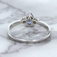 Load image into Gallery viewer, 0.59ct Pear Blue Sapphire Ring with diamond accents in 14K White Gold
