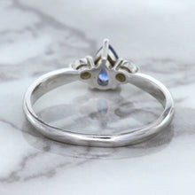 Load image into Gallery viewer, 0.59ct Pear Blue Sapphire Ring with diamond accents in 14K White Gold