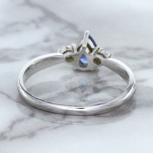 Load image into Gallery viewer, 0.59ct Pear Blue Sapphire Ring with diamond accents in 14K White Gold