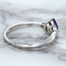 Load image into Gallery viewer, 0.59ct Pear Blue Sapphire Ring with diamond accents in 14K White Gold