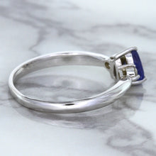 Load image into Gallery viewer, 0.59ct Pear Blue Sapphire Ring with diamond accents in 14K White Gold