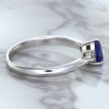Load image into Gallery viewer, 0.59ct Pear Blue Sapphire Ring with diamond accents in 14K White Gold