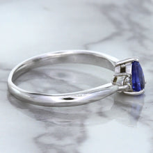 Load image into Gallery viewer, 0.59ct Pear Blue Sapphire Ring with diamond accents in 14K White Gold