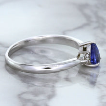 Load image into Gallery viewer, 0.59ct Pear Blue Sapphire Ring with diamond accents in 14K White Gold
