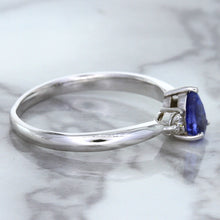 Load image into Gallery viewer, 0.59ct Pear Blue Sapphire Ring with diamond accents in 14K White Gold