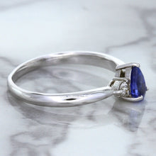 Load image into Gallery viewer, 0.59ct Pear Blue Sapphire Ring with diamond accents in 14K White Gold