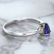 Load image into Gallery viewer, 0.59ct Pear Blue Sapphire Ring with diamond accents in 14K White Gold