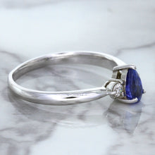 Load image into Gallery viewer, 0.59ct Pear Blue Sapphire Ring with diamond accents in 14K White Gold