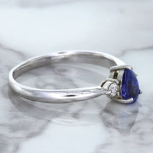 Load image into Gallery viewer, 0.59ct Pear Blue Sapphire Ring with diamond accents in 14K White Gold