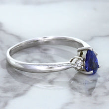 Load image into Gallery viewer, 0.59ct Pear Blue Sapphire Ring with diamond accents in 14K White Gold