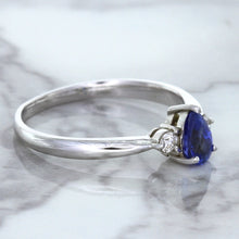Load image into Gallery viewer, 0.59ct Pear Blue Sapphire Ring with diamond accents in 14K White Gold