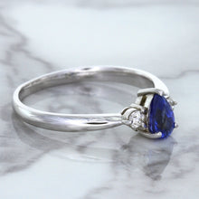 Load image into Gallery viewer, 0.59ct Pear Blue Sapphire Ring with diamond accents in 14K White Gold