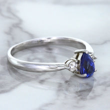 Load image into Gallery viewer, 0.59ct Pear Blue Sapphire Ring with diamond accents in 14K White Gold