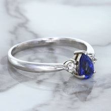 Load image into Gallery viewer, 0.59ct Pear Blue Sapphire Ring with diamond accents in 14K White Gold