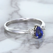 Load image into Gallery viewer, 0.59ct Pear Blue Sapphire Ring with diamond accents in 14K White Gold