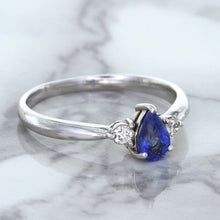 Load image into Gallery viewer, 0.59ct Pear Blue Sapphire Ring with diamond accents in 14K White Gold